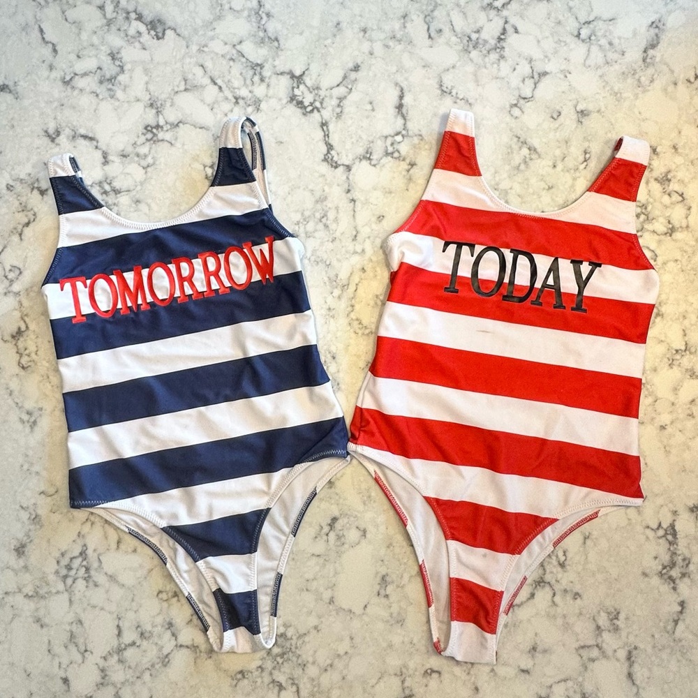 Alberta Ferretti Girls "Tomorrow" and “Tomorrow” Striped Swimsuit - size 8